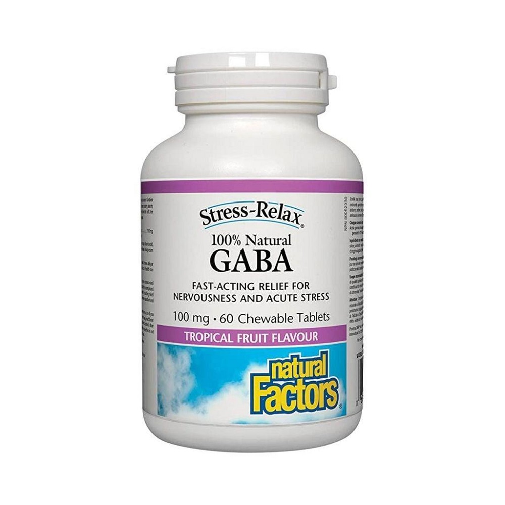 Natural Factors –《100％天然GABA》每粒100毫克，每瓶60粒咀嚼片(熱帶水果味)
